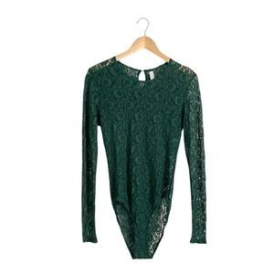 Nordstrom Intimates Vtg Sheer Lace Bodysuit S Green